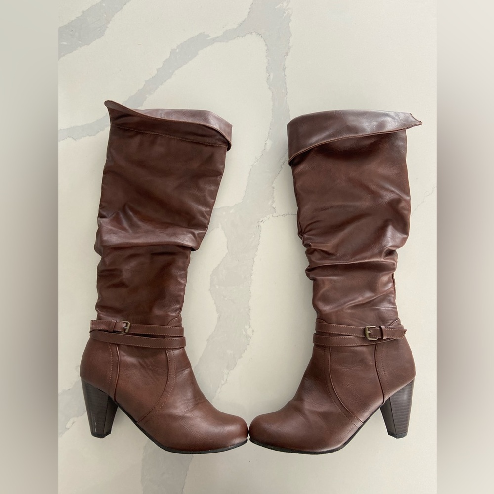 Faux leather heeled boots
